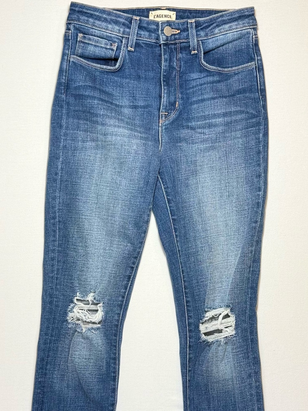 L'AGENCE Medium Wash Ripped Skinny Jeans